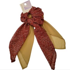 Visage 2-Pack Chiffon Scrunchie Bows NWT Rust Floral Mustard Scarf Hair Tie